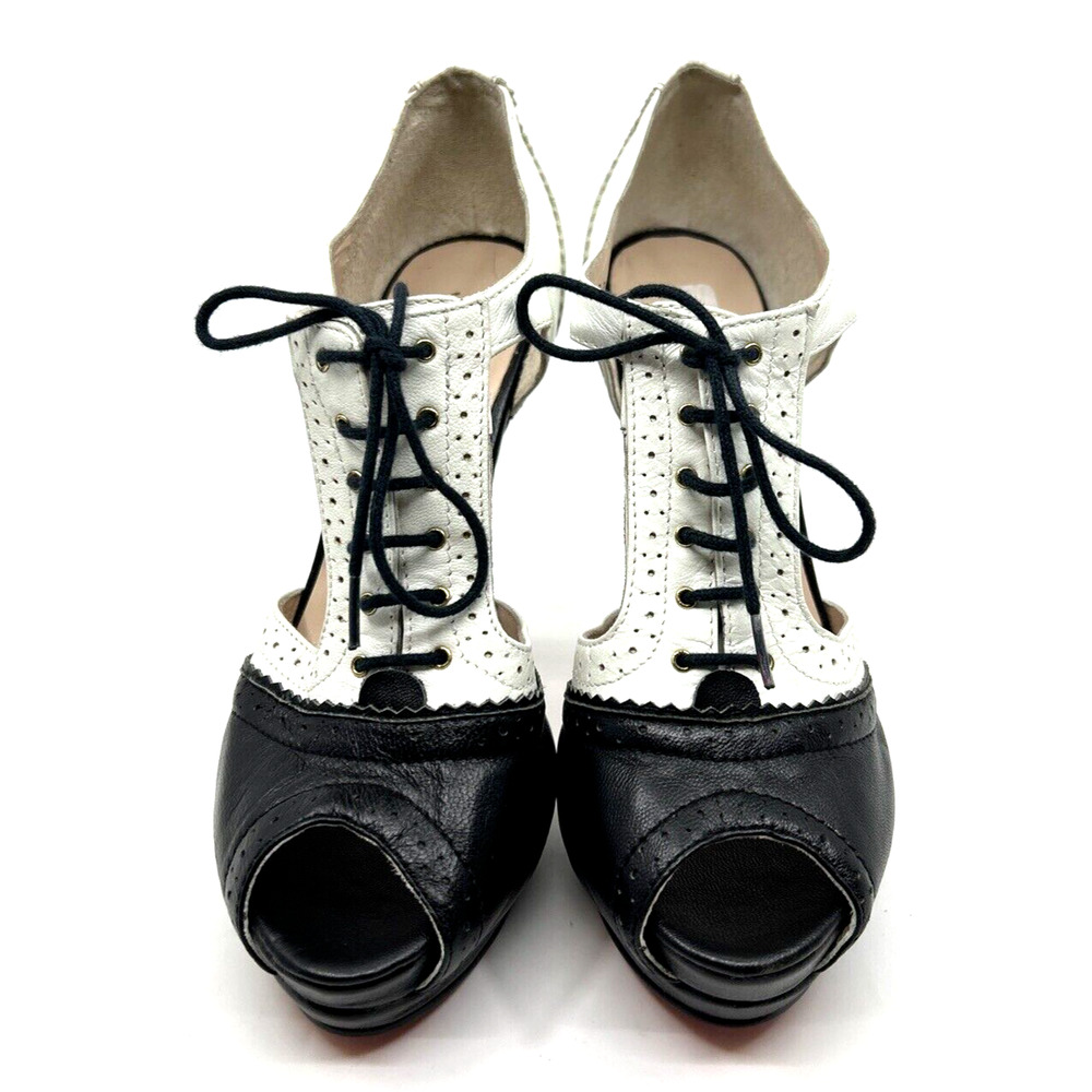 3.1 Phillip Lim Women's Tuxedo Lace Up High Heels SZ 6.5 Leather Peep Toe